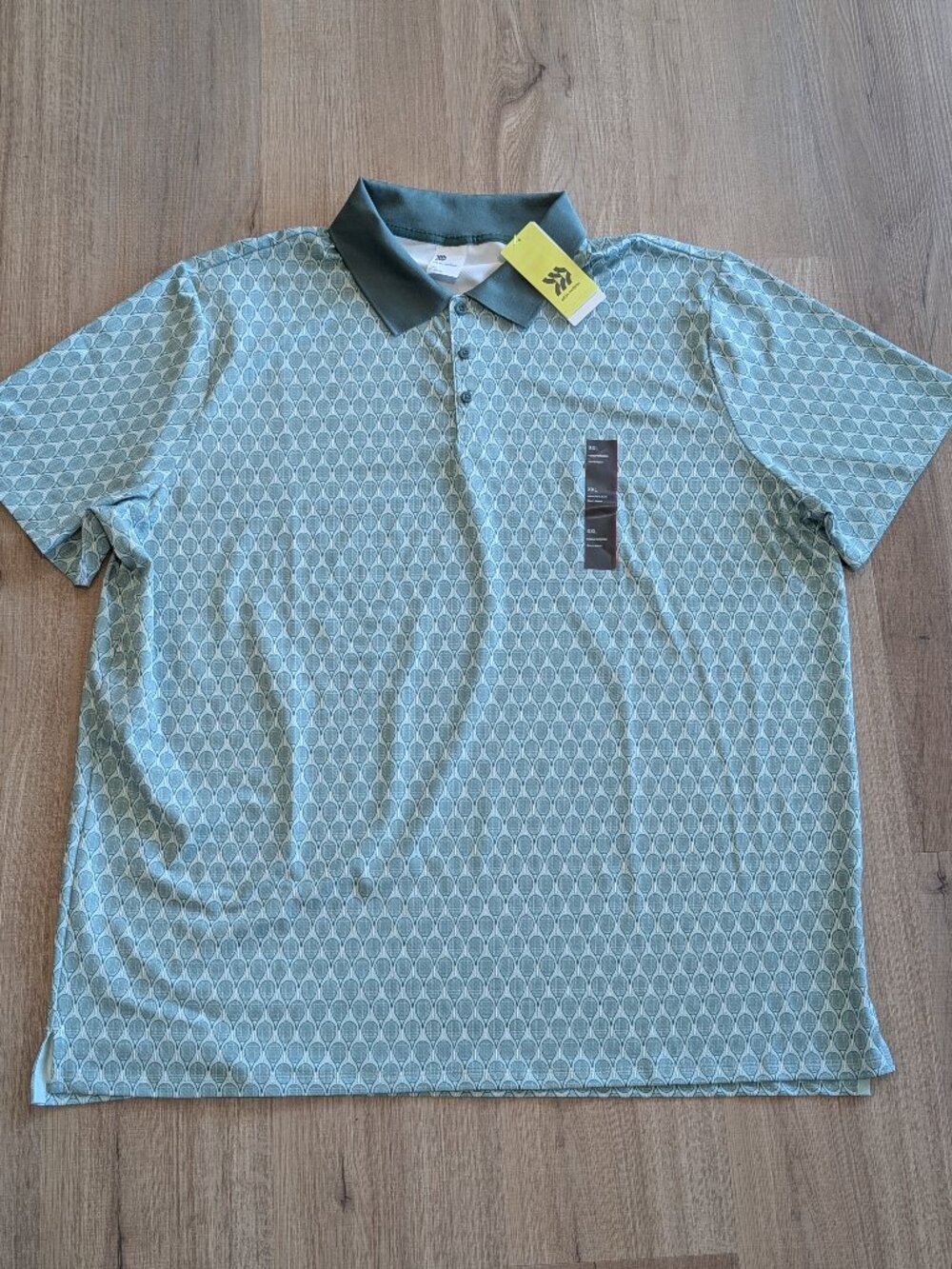 All In Motion Textured Polo XXL Green Tennis Theme Short Sleeve Moisture Wicking